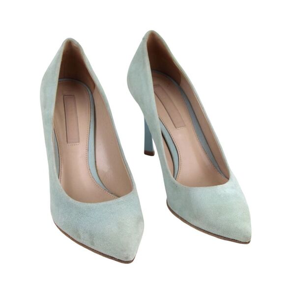 HUGO BOSS LIGHT BLUE REAL LEATHER SUEDE HIGH HEEL POINTED CLASSIC PUMP SHOES 36 - Picture 1 of 10